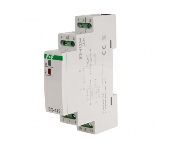 BIS-412M-LED Przekaźnik bistabilny grupowy z pamięcią, na szynę DIN, 230V, z przekaźnikiem inrush 160A/20ms F&F