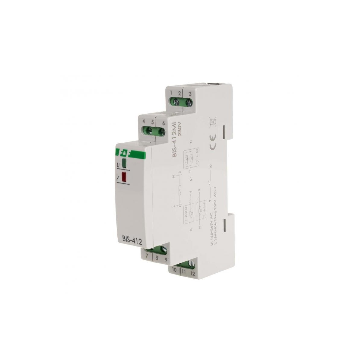 BIS-412M-LED Przekaźnik bistabilny grupowy z pamięcią, na szynę DIN, 230V, z przekaźnikiem inrush 160A/20ms F&F