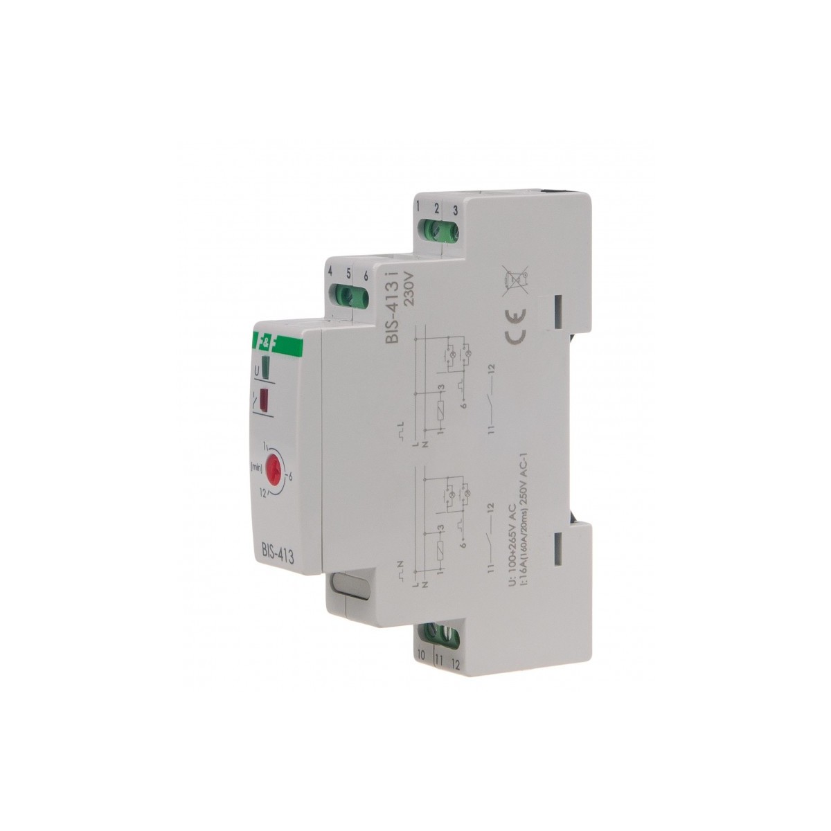 BIS-413-LED Przekaźnik bistabilny z wyłącznikiem czasowym, na szynę DIN, z przekaźnikiem inrush 160A/20ms F&F