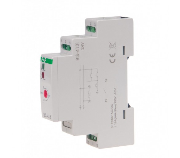 BIS-413-LED-24V Przekaźnik bistabilny z wyłącznikiem czasowym 9-30 V AC/DC, na szynę DIN, z przekaźnikiem inrush 160A/20ms F&F