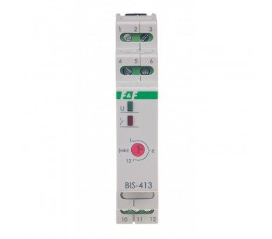 BIS-413-LED-24V Przekaźnik bistabilny z wyłącznikiem czasowym 9-30 V AC/DC, na szynę DIN, z przekaźnikiem inrush 160A/20ms F&F
