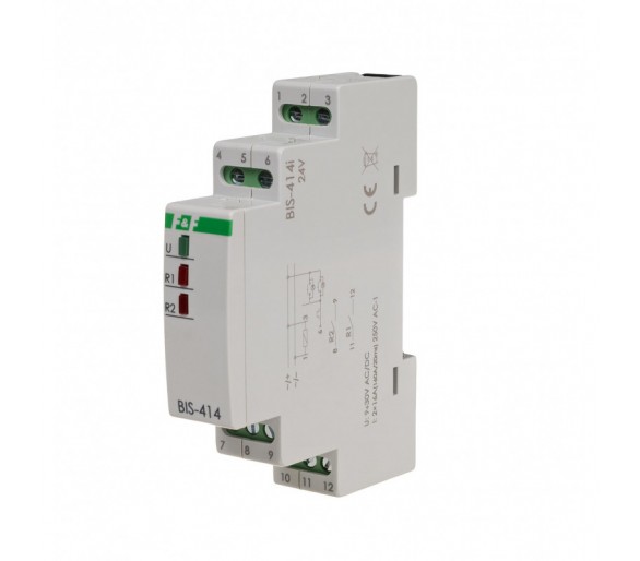 BIS-414-LED-24V Przekaźnik bistabilny, sekwencyjny 9-30 V AC/DC, na szynę DIN, z przekaźnikiem inrush 160A/20ms F&F