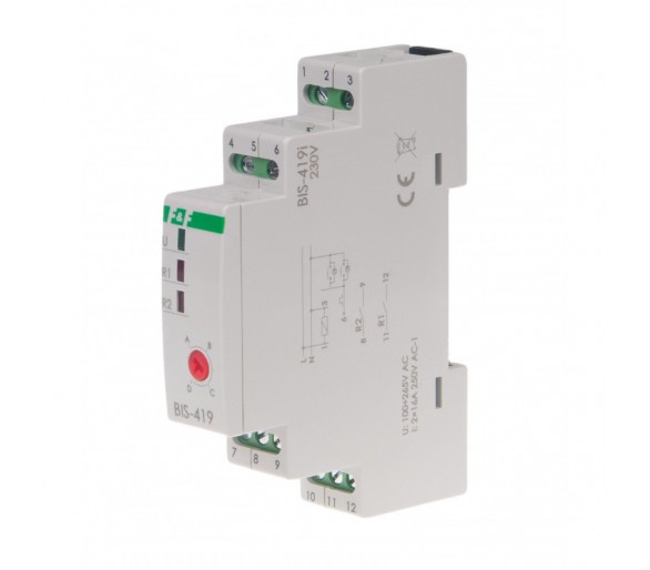 BIS-419-LED Przekaźnik bistabilny, 4 funkcyjny, DIN, dwa obwody sterowania, z przekaźnikiem inrush 160A/20ms F&F