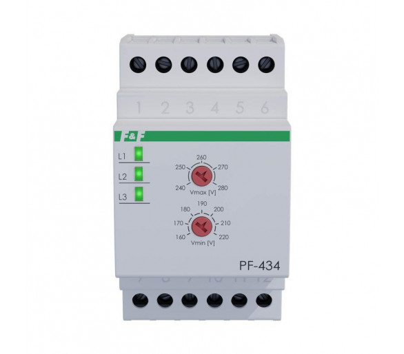 PF-434-TRMS Automatyczny przełącznik faz do współpracy ze stycznikiem z fazą priorytetową, regulowany F&F