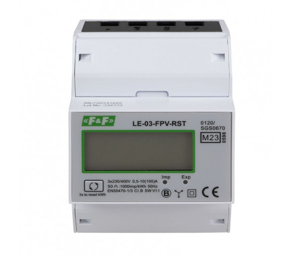 LE-03-FPV-RST Trójfazowy licznik zużycia energii 100A, MID, dwukierunkowy z funkcją RESET F&F