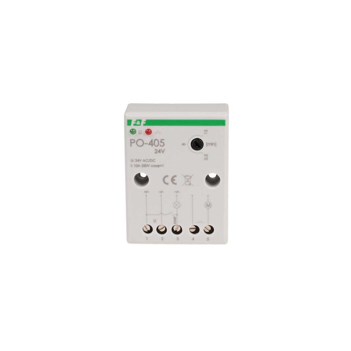 PO-405-24V Przekaźnik czasowy z opóźnionym odpadaniem 24V, montaż natablicowy F&F