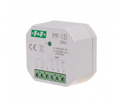 PP-1Z-LED-230V Przekaźnik elektromagnetyczny, 1Z 16A, montaż podtynkowy,U100-265V AC,styk:1Z 16A (160A/20ms) F&F