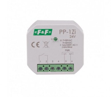 PP-1Z-LED-24V Przekaźnik elektromagnetyczny, 1Z 16A, montaż podtynkowy,U7÷30VAC/9÷40VDC1Z 16A (160A/20ms) F&F