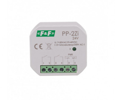 PP-2Z-LED-24V Przekaźnik elektromagnetyczny, 2Z 16A, montaż podtynkowy,U7÷30VAC/9÷40VDC2Z 16A (160A/20ms) F&F