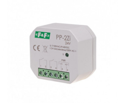 PP-2Z-LED-24V Przekaźnik elektromagnetyczny, 2Z 16A, montaż podtynkowy,U7÷30VAC/9÷40VDC2Z 16A (160A/20ms) F&F