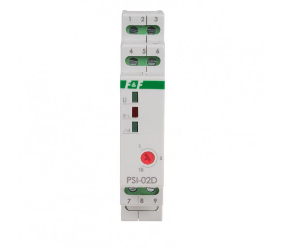 PSI-02D-230V Przetwornik sygnału "ciągły na impuls" z nastawą długości impulsu PSI-02D-230V montaz na szynie DIN F&F