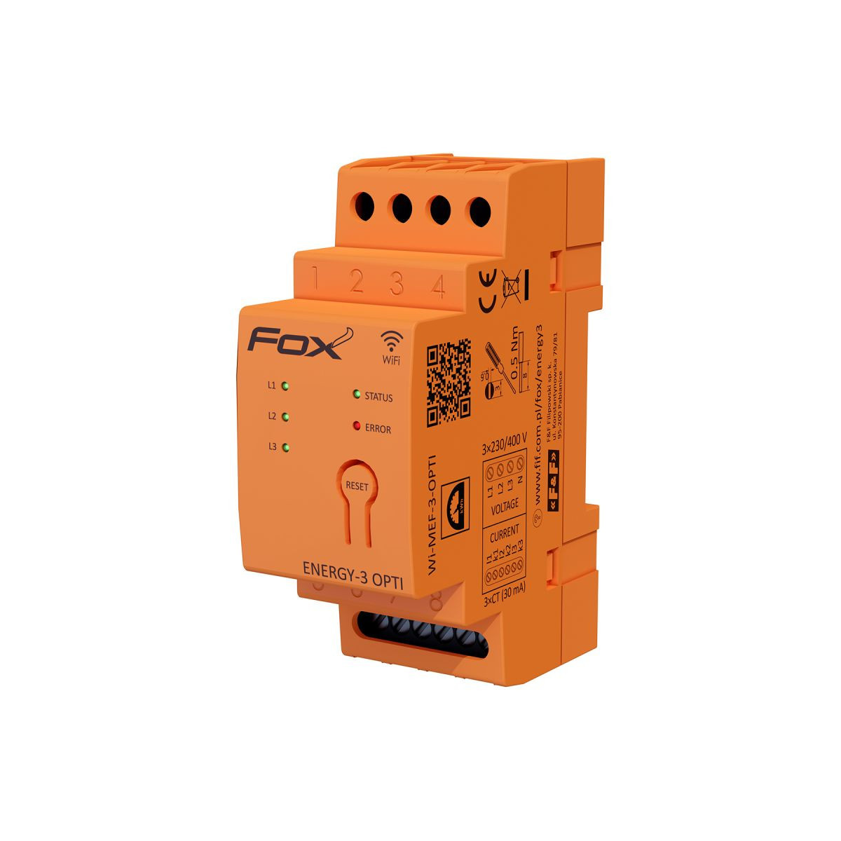 WI-MEF-3-OPTI-40 Monitor energii elektrycznej z wbudowaną anteną wewntrzną WI-FI 3F+N, WI-MEF-3-OPTI-40 F&F