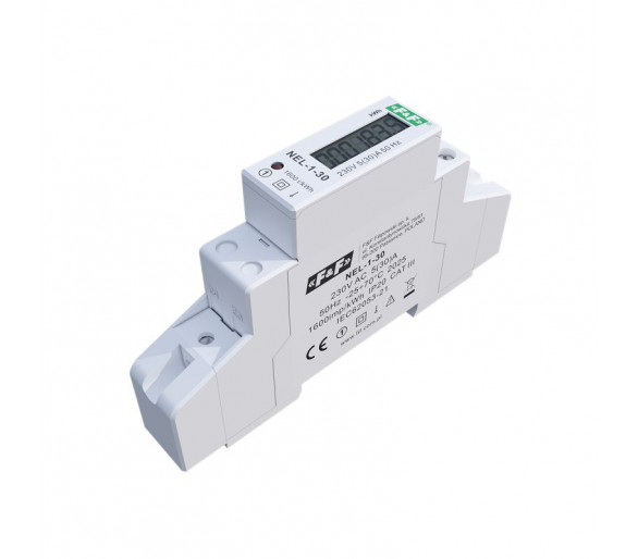 Wskaźnik licznik zużycia energii elektrycznej 1-fazowy, 230 VAC, 30 A, 1 moduł
