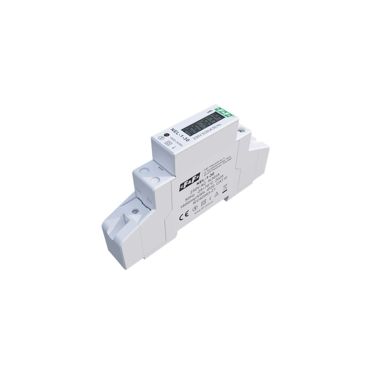 Wskaźnik licznik zużycia energii elektrycznej 1-fazowy, 230 VAC, 30 A, 1 moduł