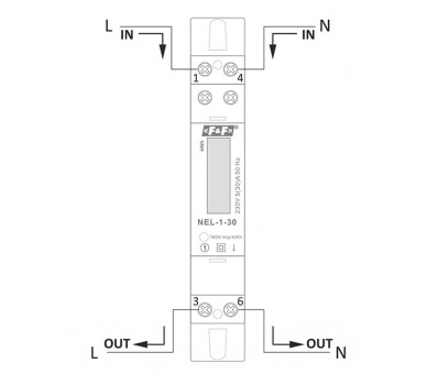 Wskaźnik licznik zużycia energii elektrycznej 1-fazowy, 230 VAC, 30 A, 1 moduł