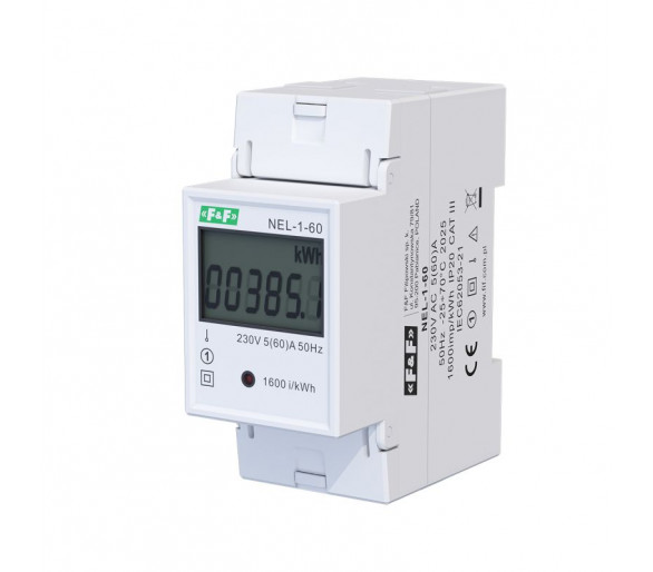Wskaźnik zużycia energii elektrycznej 1-fazowy, 230 VAC, 60 A, 2 moduły F&F