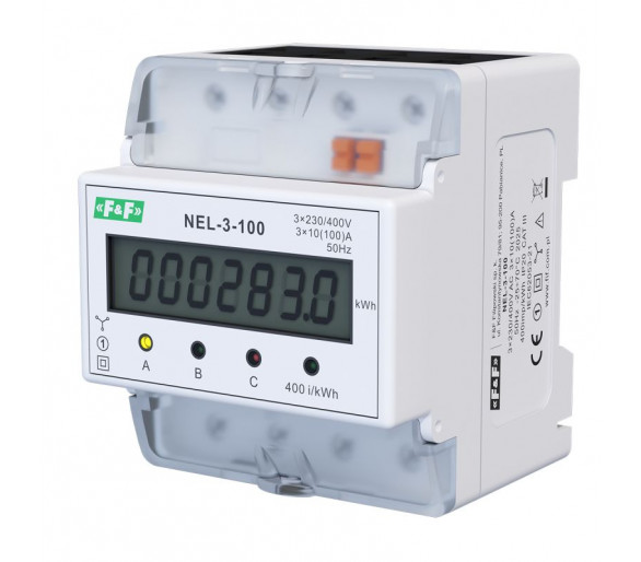 Wskaźnik zużycia energii elektrycznej 3-fazowy, 3x400 VAC, 100 A, 4 moduły