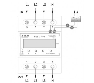 Wskaźnik zużycia energii elektrycznej 3-fazowy, 3x400 VAC, 100 A, 4 moduły
