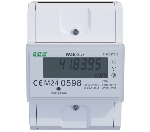 WZE-3 v2 Trójfazowy licznik zużycia energii 80A, MID F&F