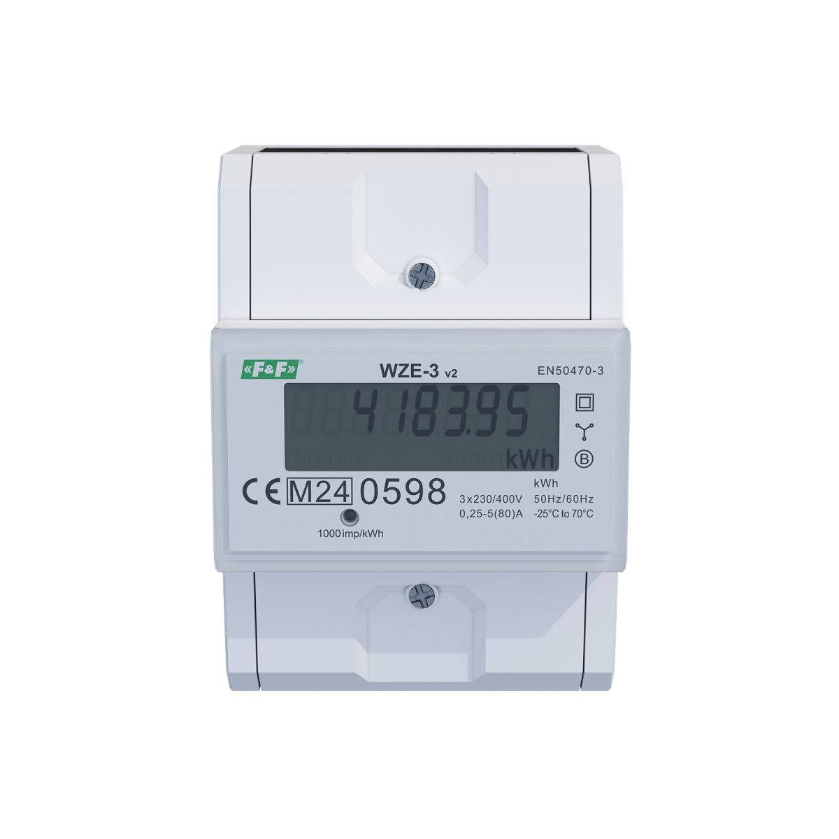 WZE-3 v2 Trójfazowy licznik zużycia energii 80A, MID F&F