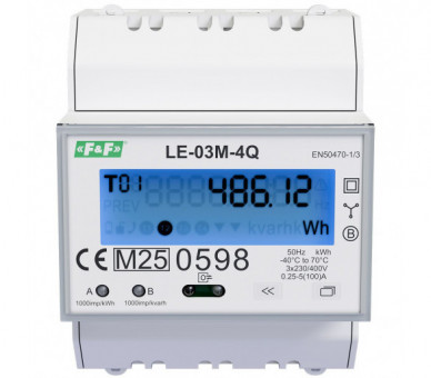 Trójfazowy licznik, czterokwadrantowy pomiar energii, pomiar bezpośredni do 100A, RS485 + Modbus RTU + DLT645-2007 F&F LE-03M-4Q