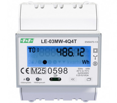 Trójfazowy licznik, czterokwadrantowy pomiar energii, obsługa 4-taryf TOU F&F LE-03MW-4Q4T