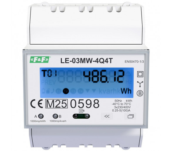 Trójfazowy licznik, czterokwadrantowy pomiar energii, obsługa 4-taryf TOU F&F LE-03MW-4Q4T