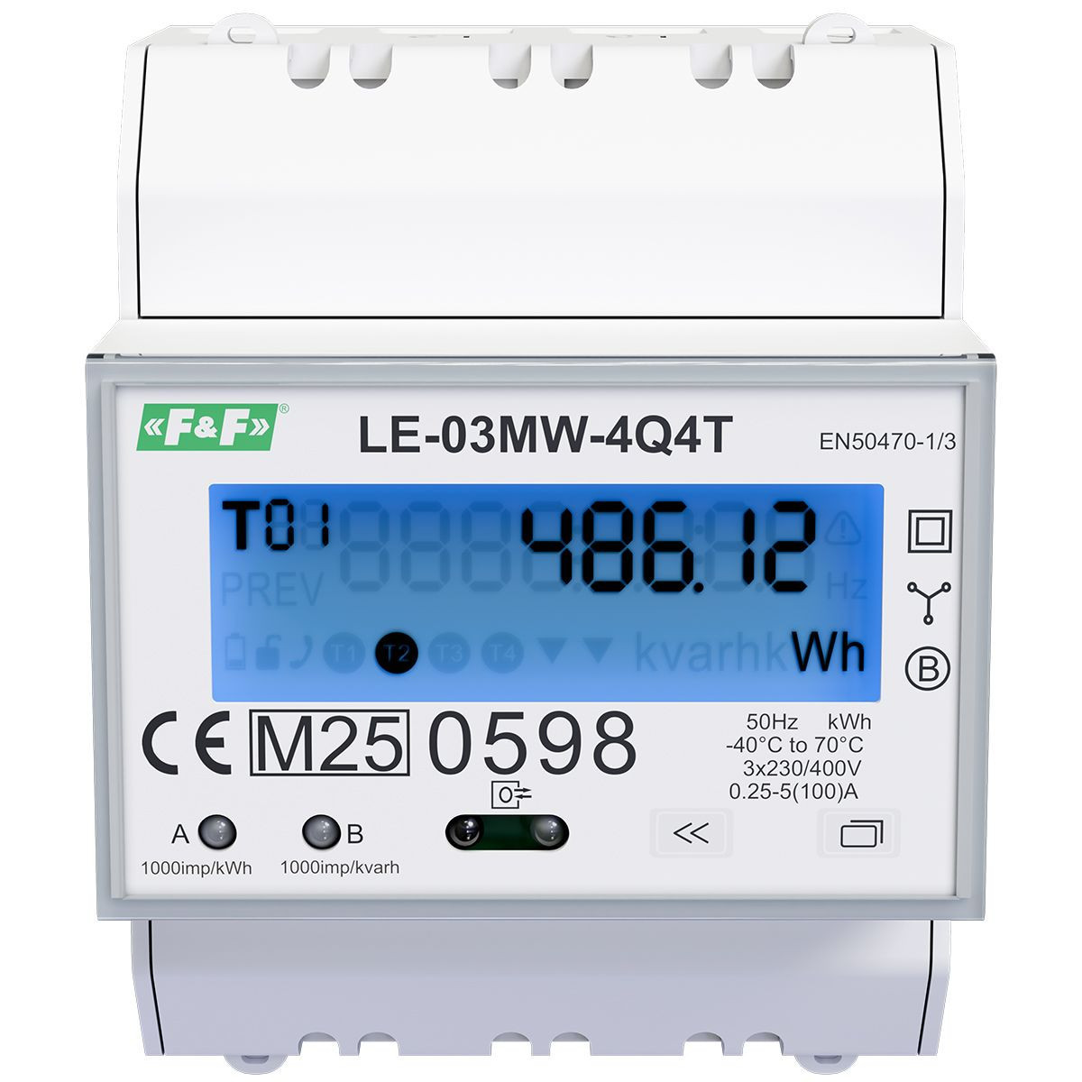 Trójfazowy licznik, czterokwadrantowy pomiar energii, obsługa 4-taryf TOU F&F LE-03MW-4Q4T