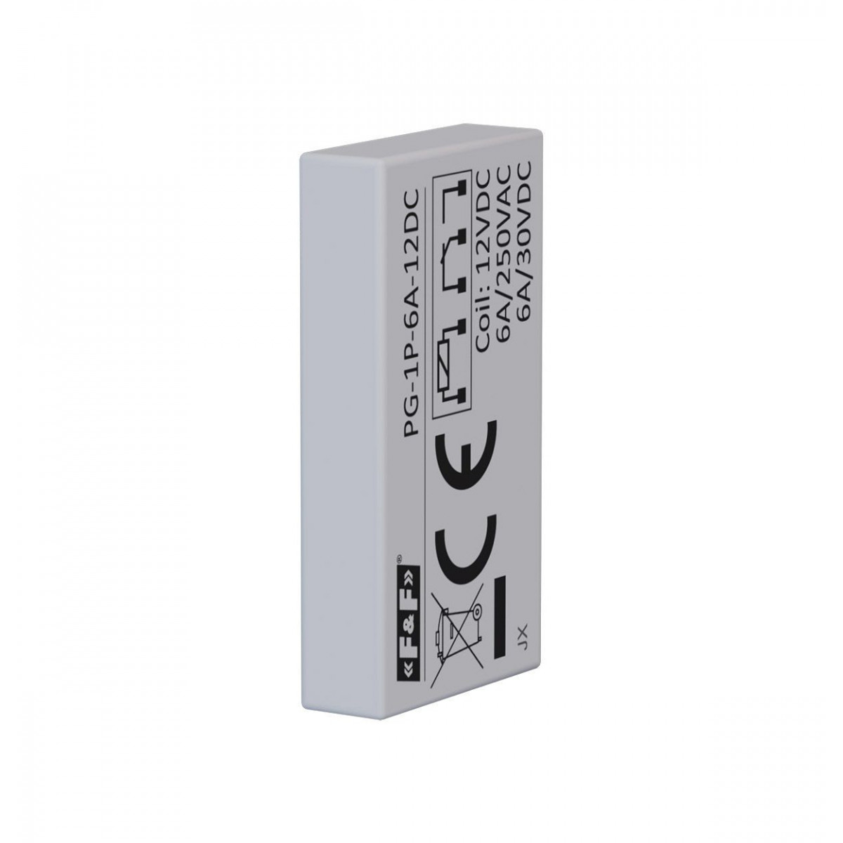 Przekaźnik interfejsowy 1xNO/NC, 6A/250V AC lub 6A/30V DC, napięcie zasilania cewki 12V DC F&F PG-1P-6A-12DC