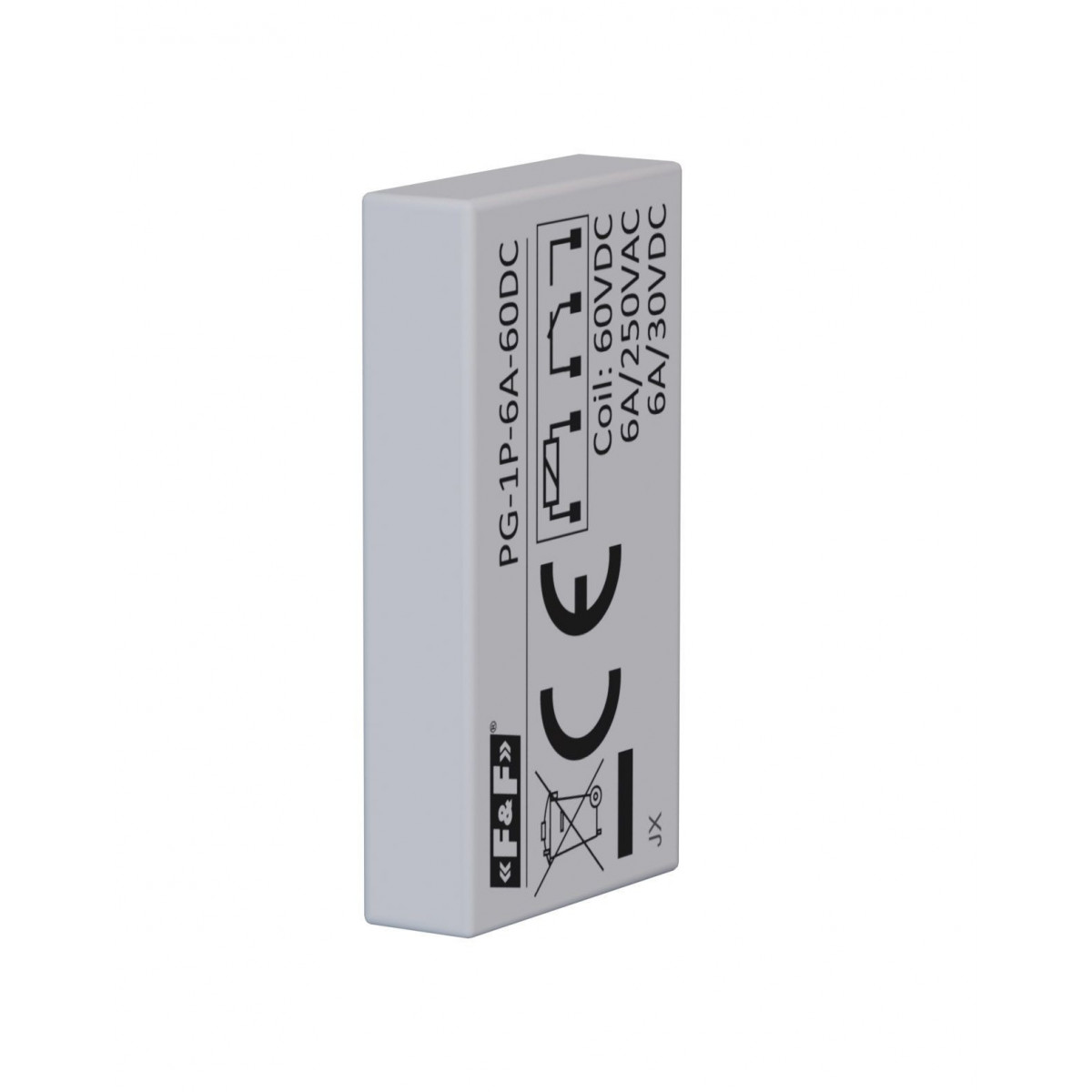 Przekaźnik interfejsowy 1xNO/NC, 6A/250V AC lub 6A/60V DC, napięcie zasilania cewki 60V DC F&F PG-1P-6A-60DC