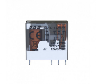 Przekaźnik interfejsowy 2xNO/NC, obciążalność (na kanał) 12A/277V AC lub 12A/ 30V DC, napięcie zasilania cewki 24V DC F&F PG-2P-12A-24DC