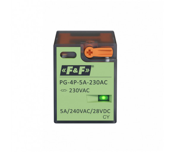 Przekaźnik interfejsowy 4xNO/NC, obciążalność (na kanał) 5A/240V AC lub 12A/28V DC, napięcie zasilania cewki 230V AC F&F PG-4P-5A-230AC