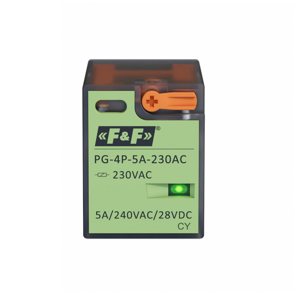 Przekaźnik interfejsowy 4xNO/NC, obciążalność (na kanał) 5A/240V AC lub 12A/28V DC, napięcie zasilania cewki 230V AC F&F PG-4P-5A-230AC