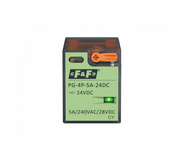 Przekaźnik interfejsowy 4xNO/NC, obciążalność (na kanał) 5A/240V AC lub 12A/28V DC, napięcie zasilania cewki 24V DC F&F PG-4P-5A-24DC